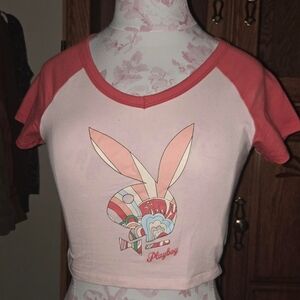 PLAYBOY Pink and Red Graphic Crop Top